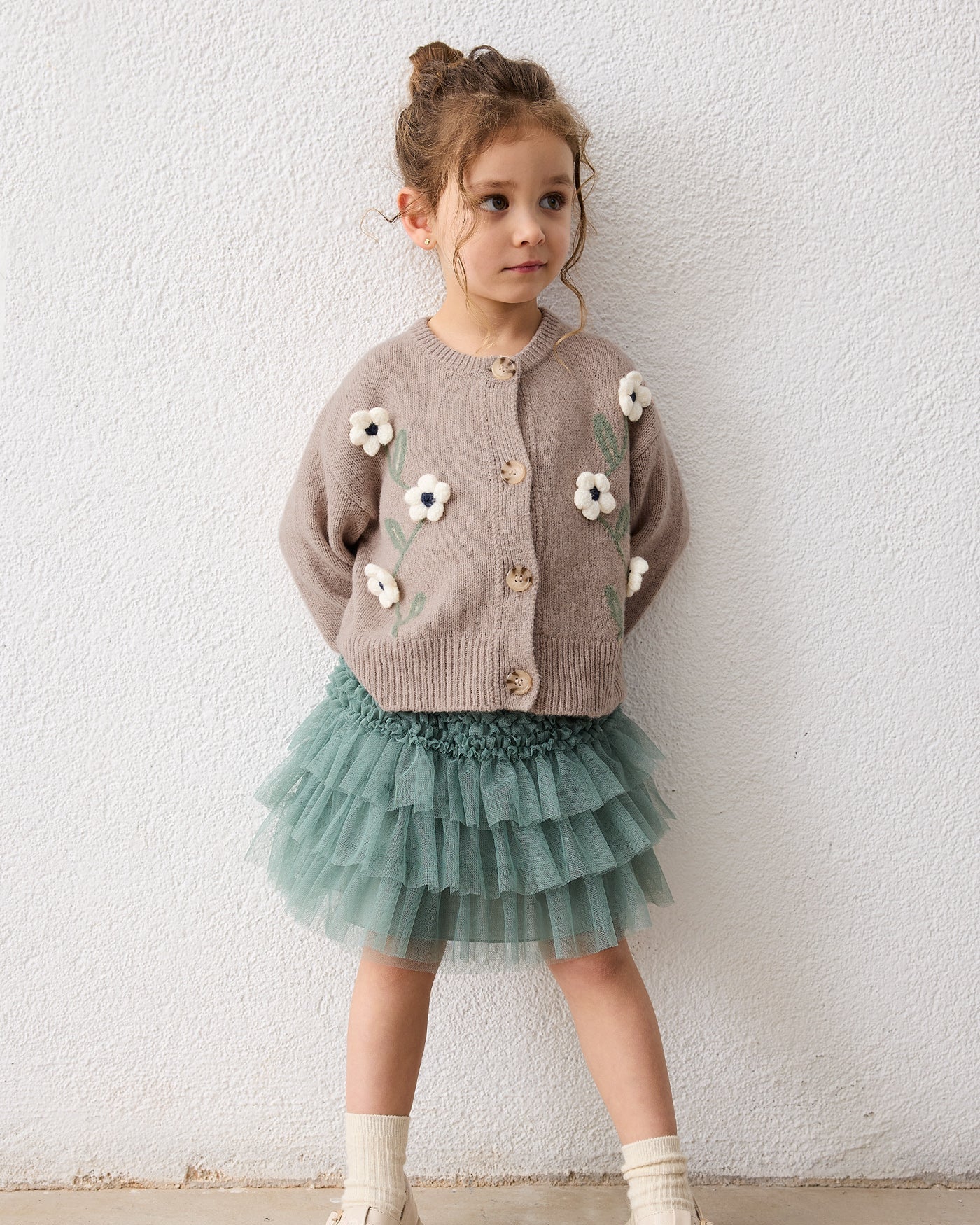 Mayoral Girls Floral Knit Cardigan