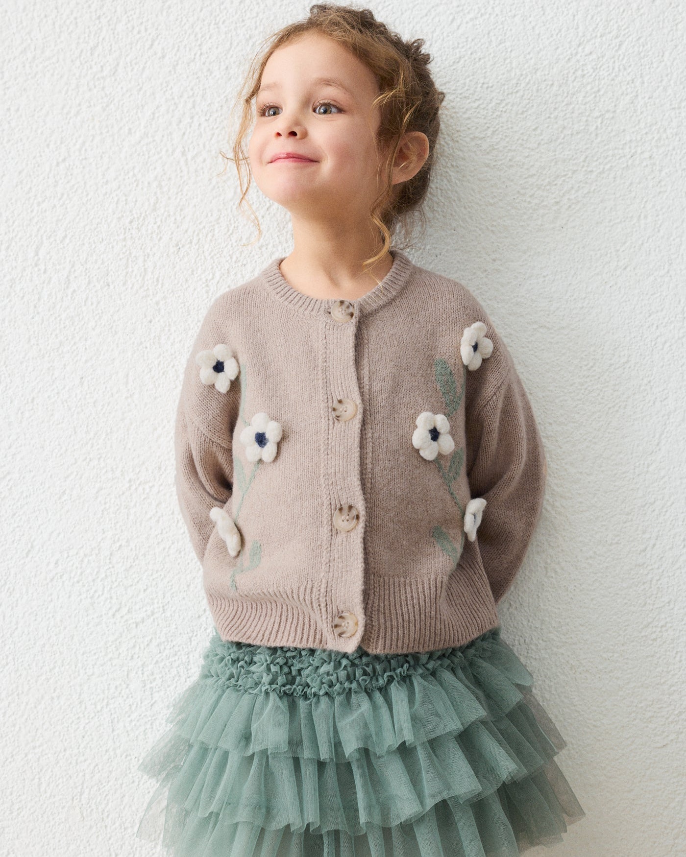 Mayoral Girls Floral Knit Cardigan