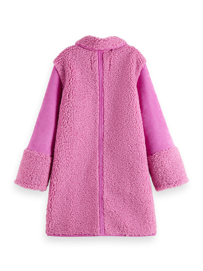 Scotch & Soda Pink Mid Length Sherpa & Suede Coat _173721-0707