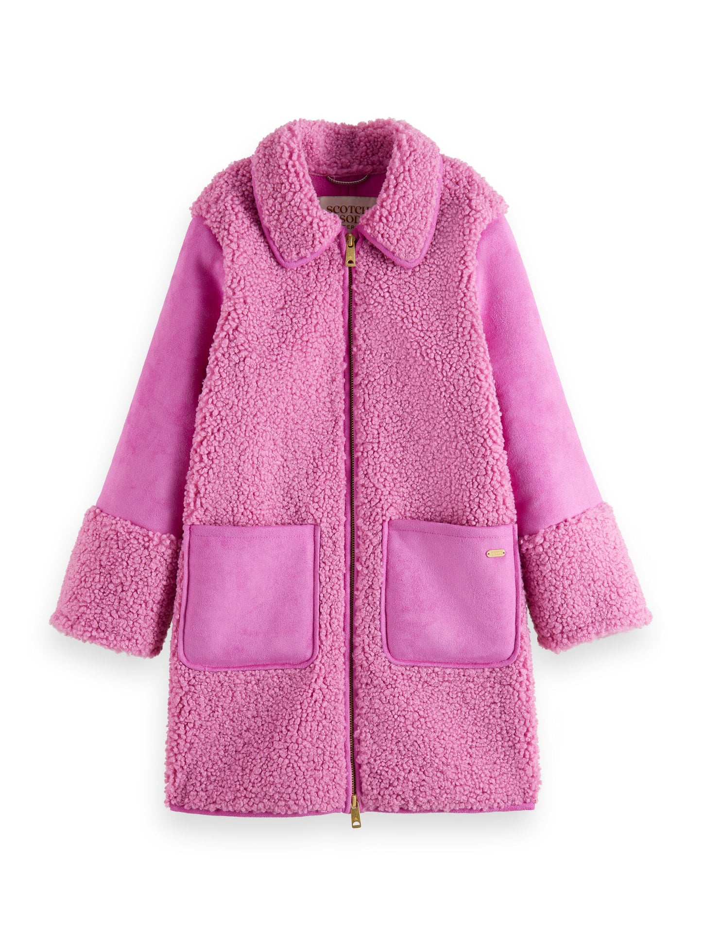 Scotch & Soda Pink Mid Length Sherpa & Suede Coat _173721-0707