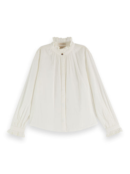 Scotch & Soda Off White Ruffle Neck & Cuff Blouse _175118-0001