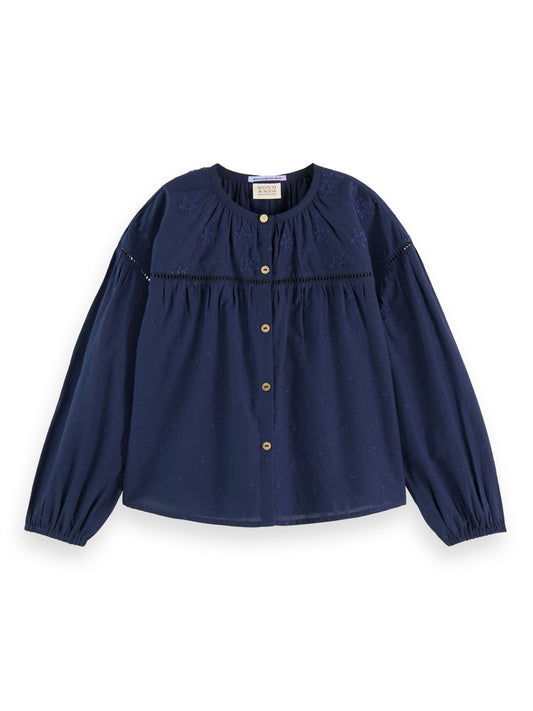 Scotch & Soda Navy Button Up Star Embroidery Blouse _175125-0002