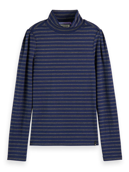 Scotch & Soda Navy Striped Glitter Mockneck Shirt _173837-5233