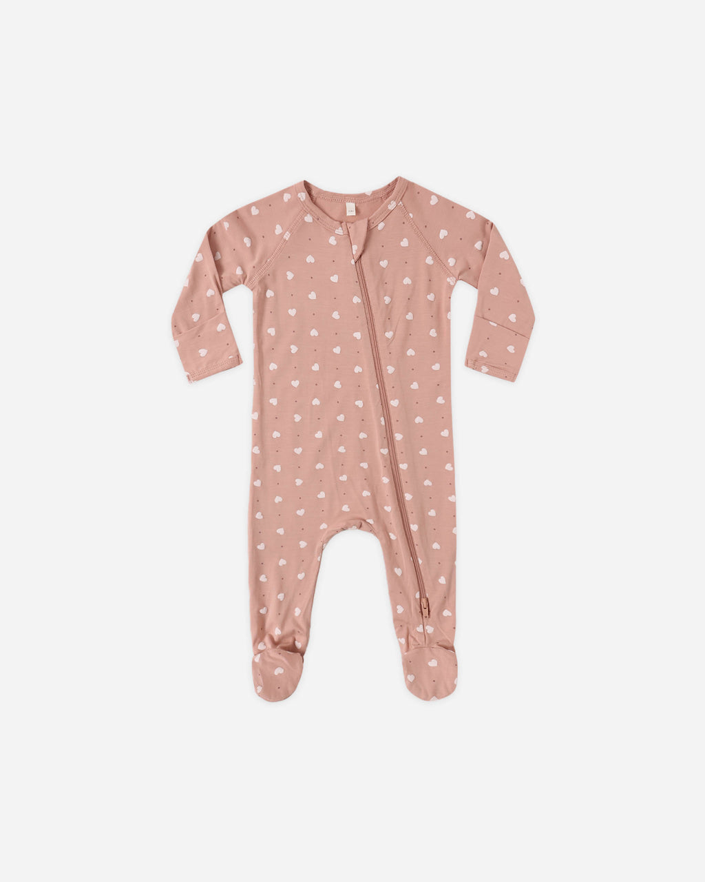 Quincy Mae Baby Pink Hearts Bamboo Zip Footie_ QM092CALW