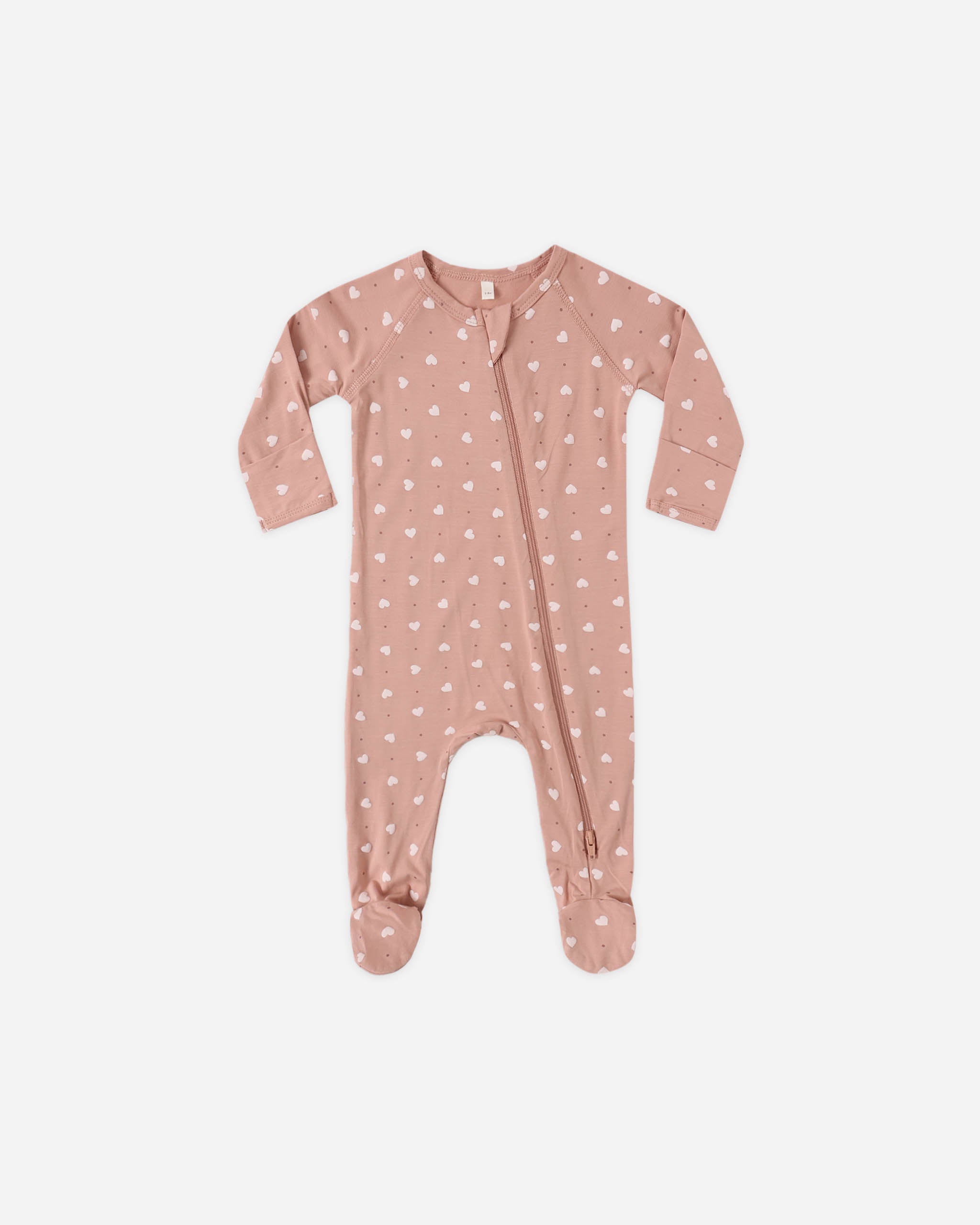 Quincy Mae Baby Pink Hearts Bamboo Zip Footie_ QM092CALW