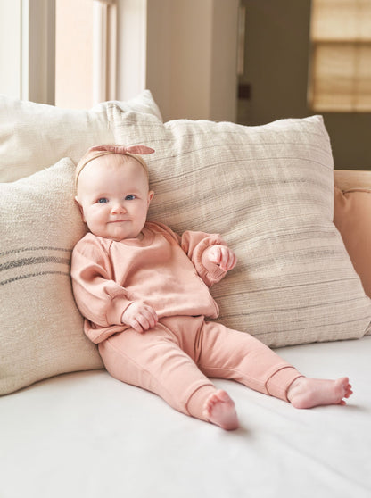 Quincy Mae Baby Pink Pointelle Sweatshirt & Sweatpants Set _QM338-1097
