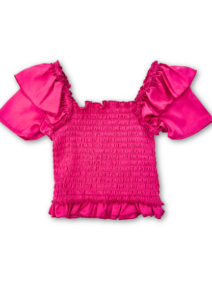 Cheryl Kids Smocked Flutter Sleeve Top _Hot Pink 6028-821