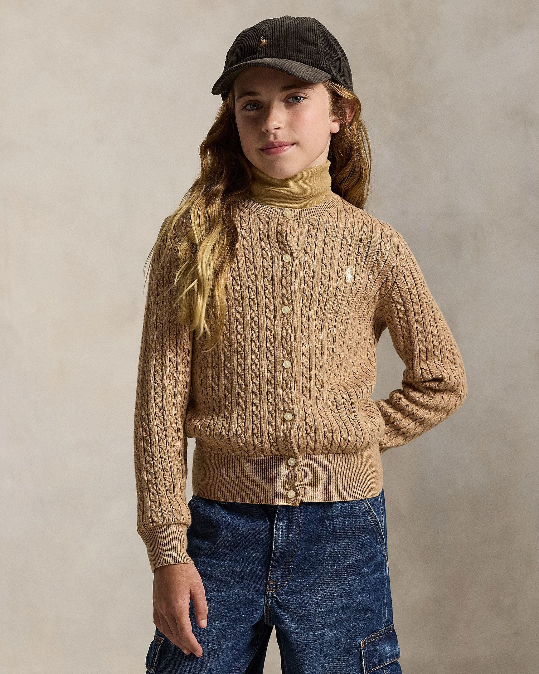 Ralph Lauren Girls Cable-Knit Cotton Cardigan