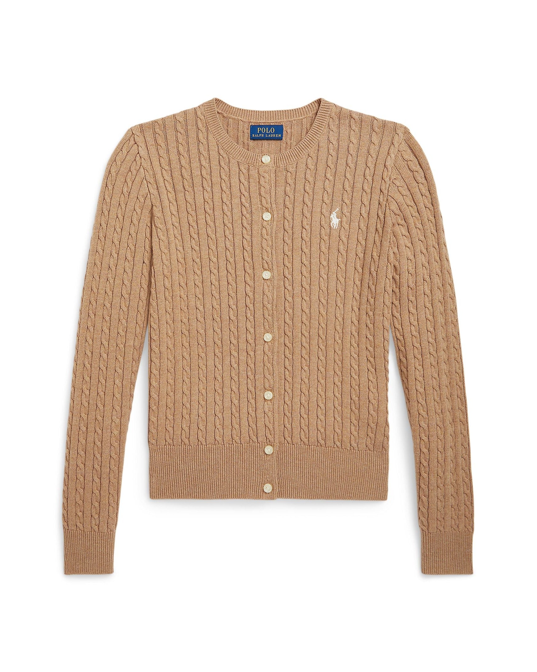 Ralph Lauren Girls Cable-Knit Cotton Cardigan Camel