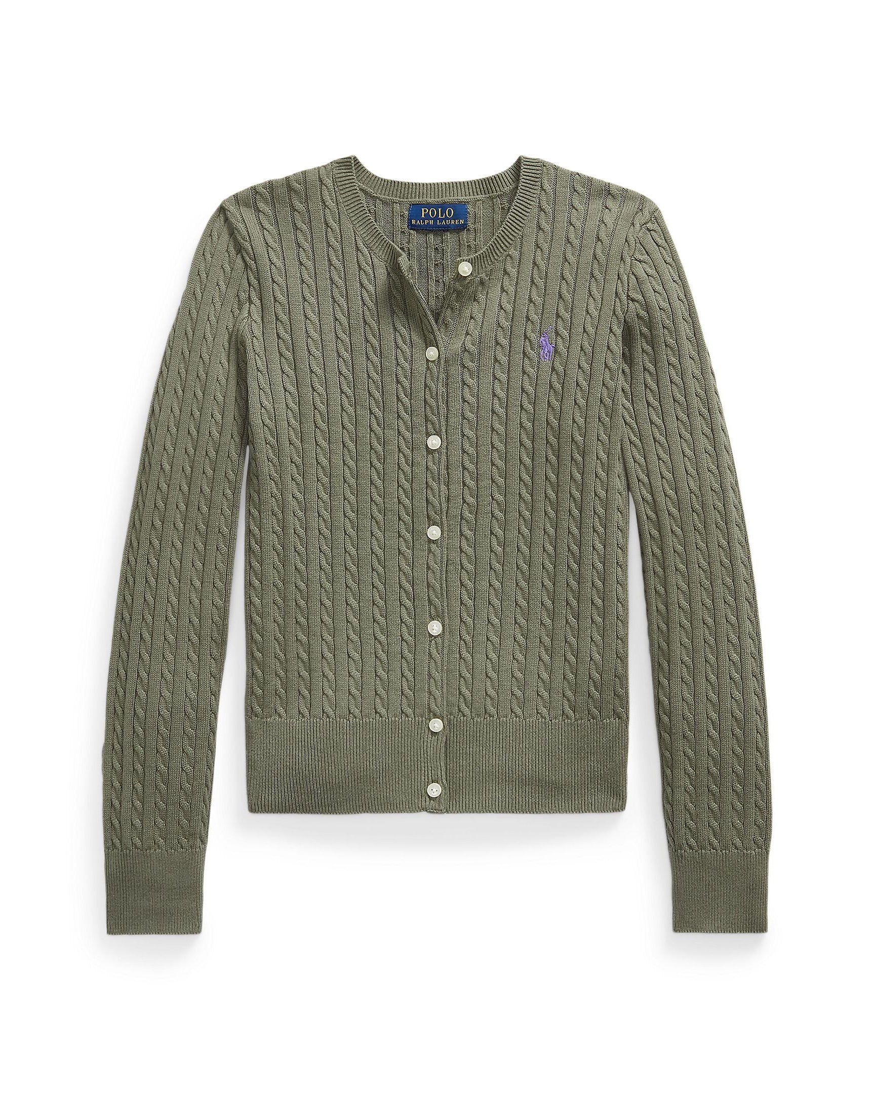 Ralph Lauren Girls Cable-Knit Cotton Cardigan Green