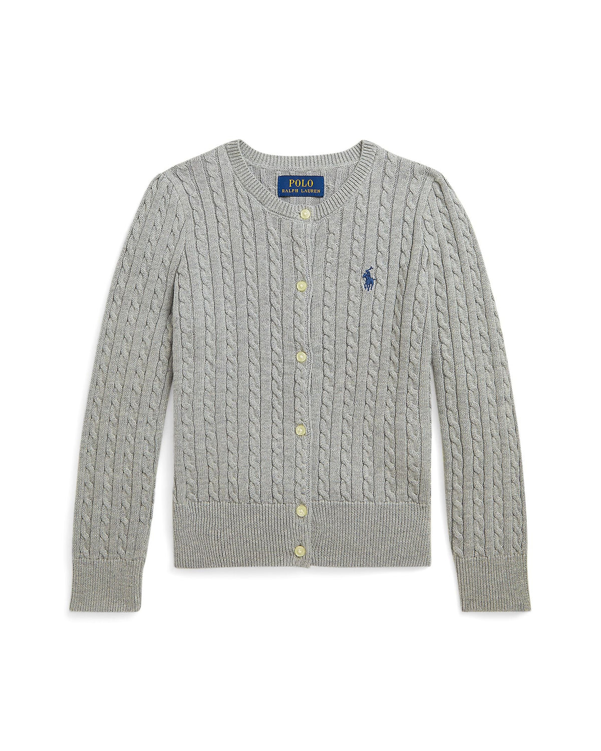 Ralph Lauren Girls Cable-Knit Cotton Cardigan light grey