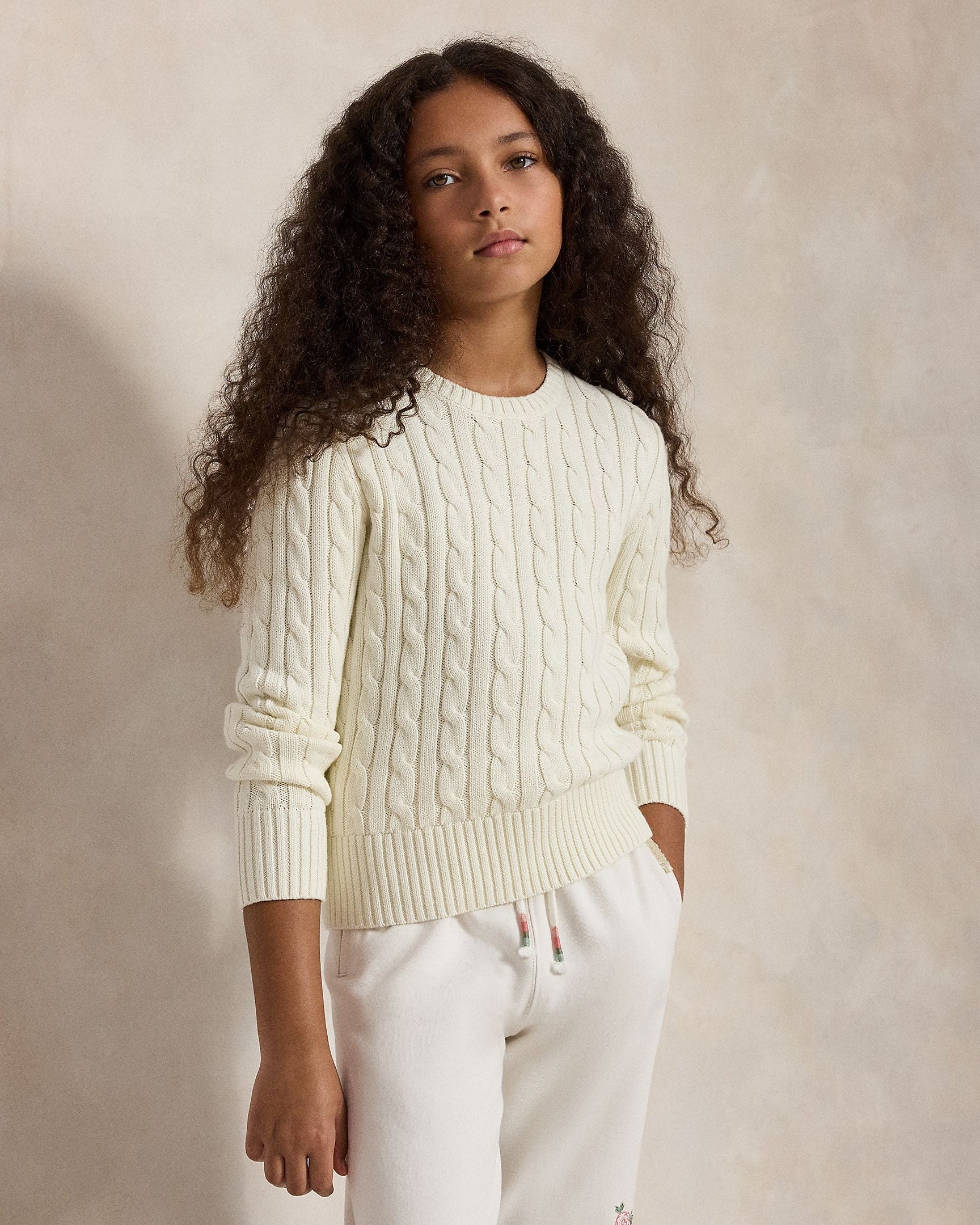 Ralph Lauren Girls Cable-Knit Cotton Pullover Sweater