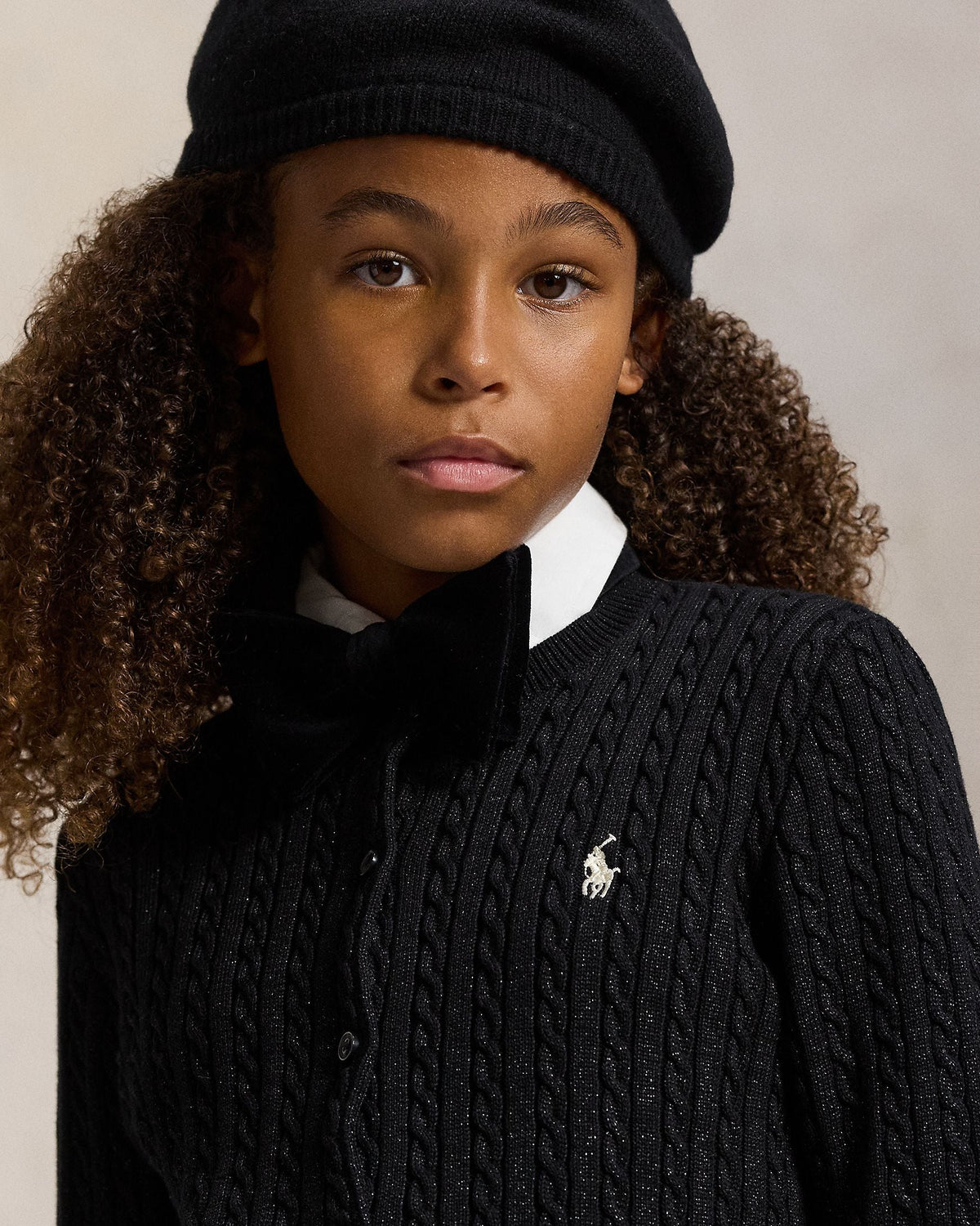 Ralph Lauren Girls Cable-Knit Metallic Cardigan black