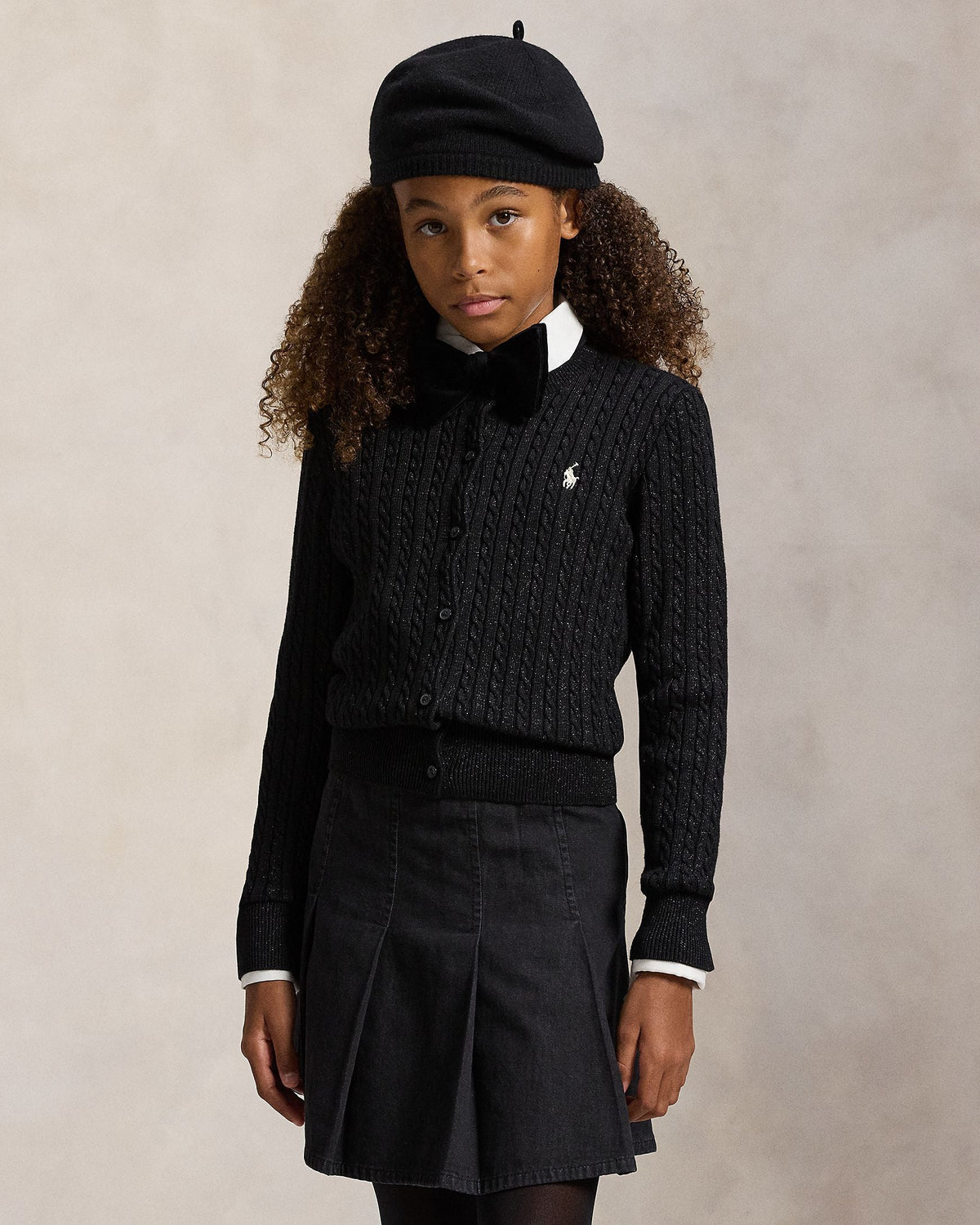 Ralph Lauren Girls Cable-Knit Metallic Cardigan black