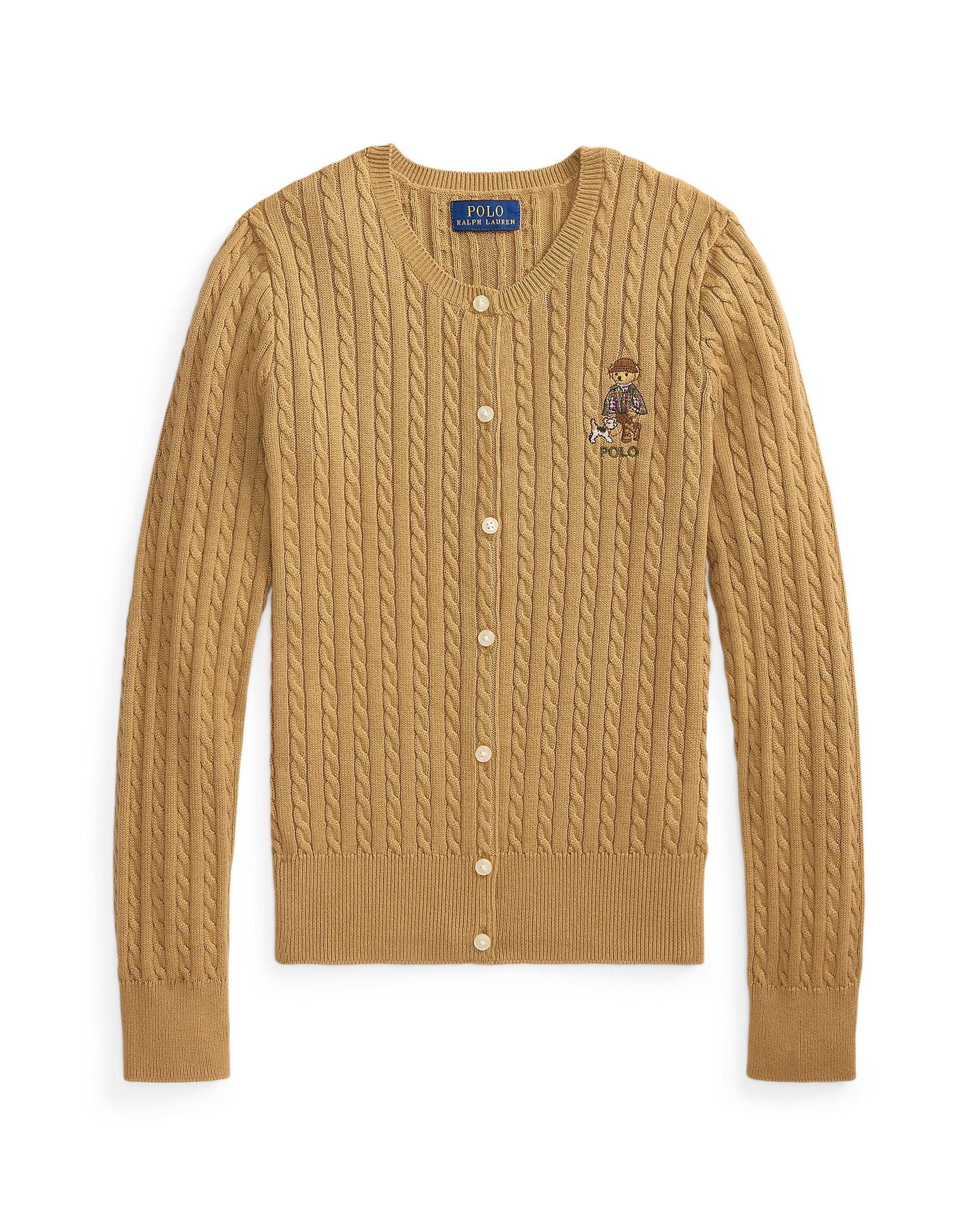 Ralph Lauren Girls Cable-Knit Polo Bear Cotton Cardigan