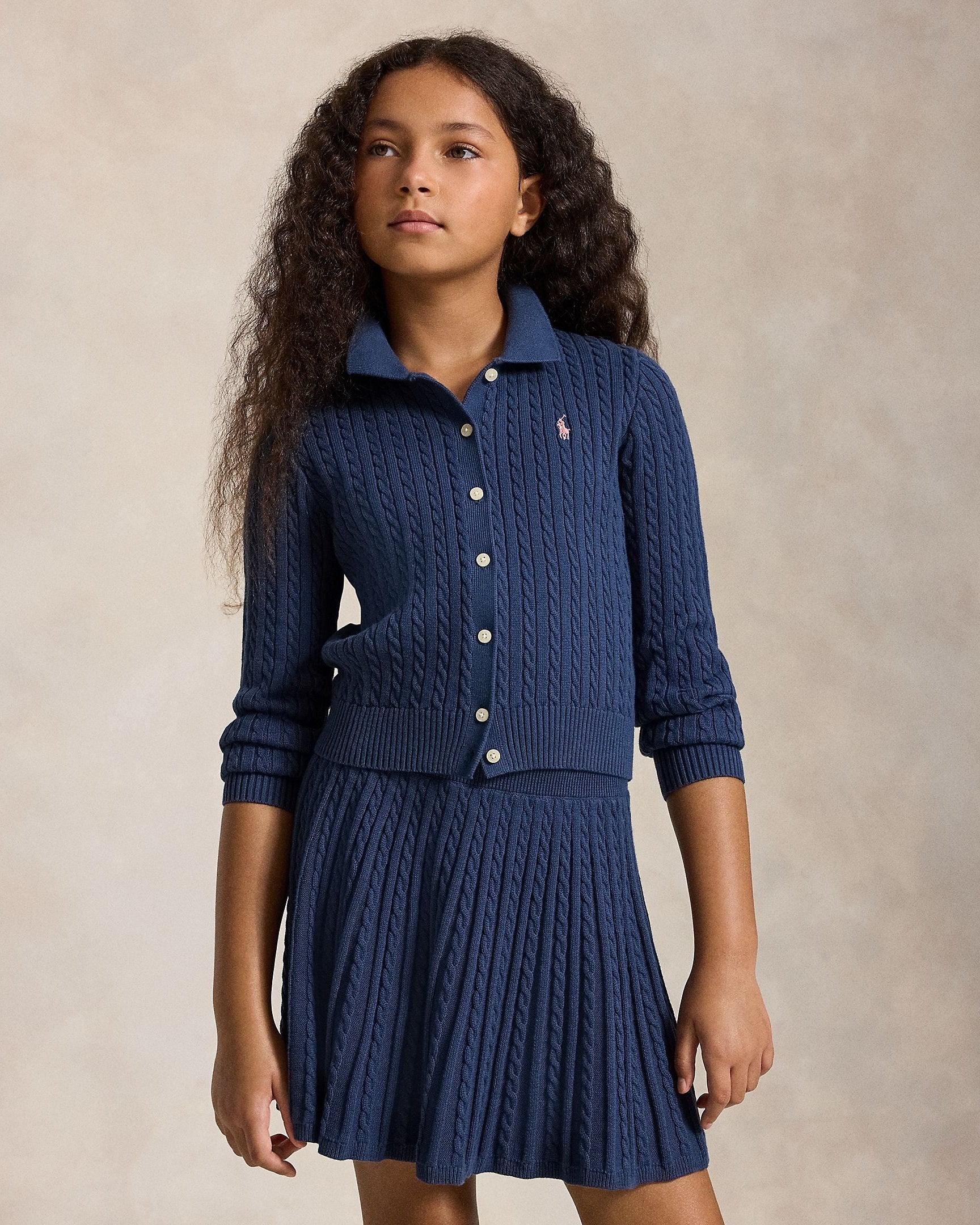Ralph Lauren Girls Cotton Polo Cardigan & Skirt Set
