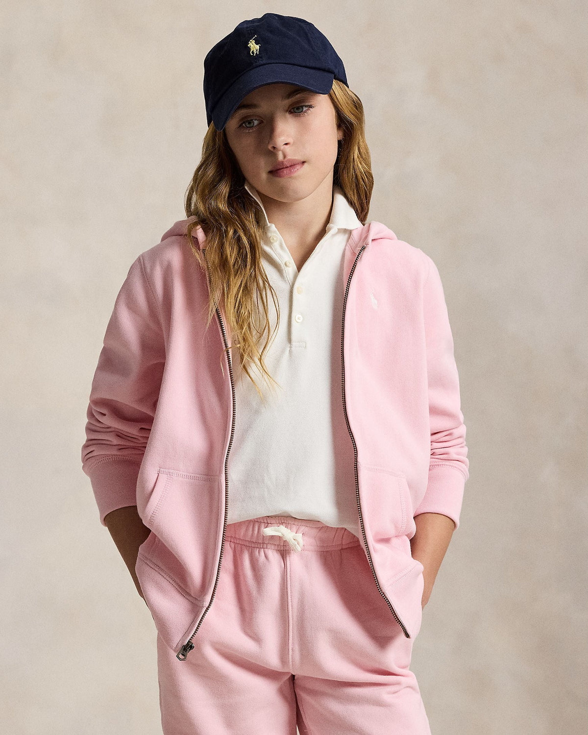 Ralph Lauren Girls Fleece Full-Zip Hoodie pink