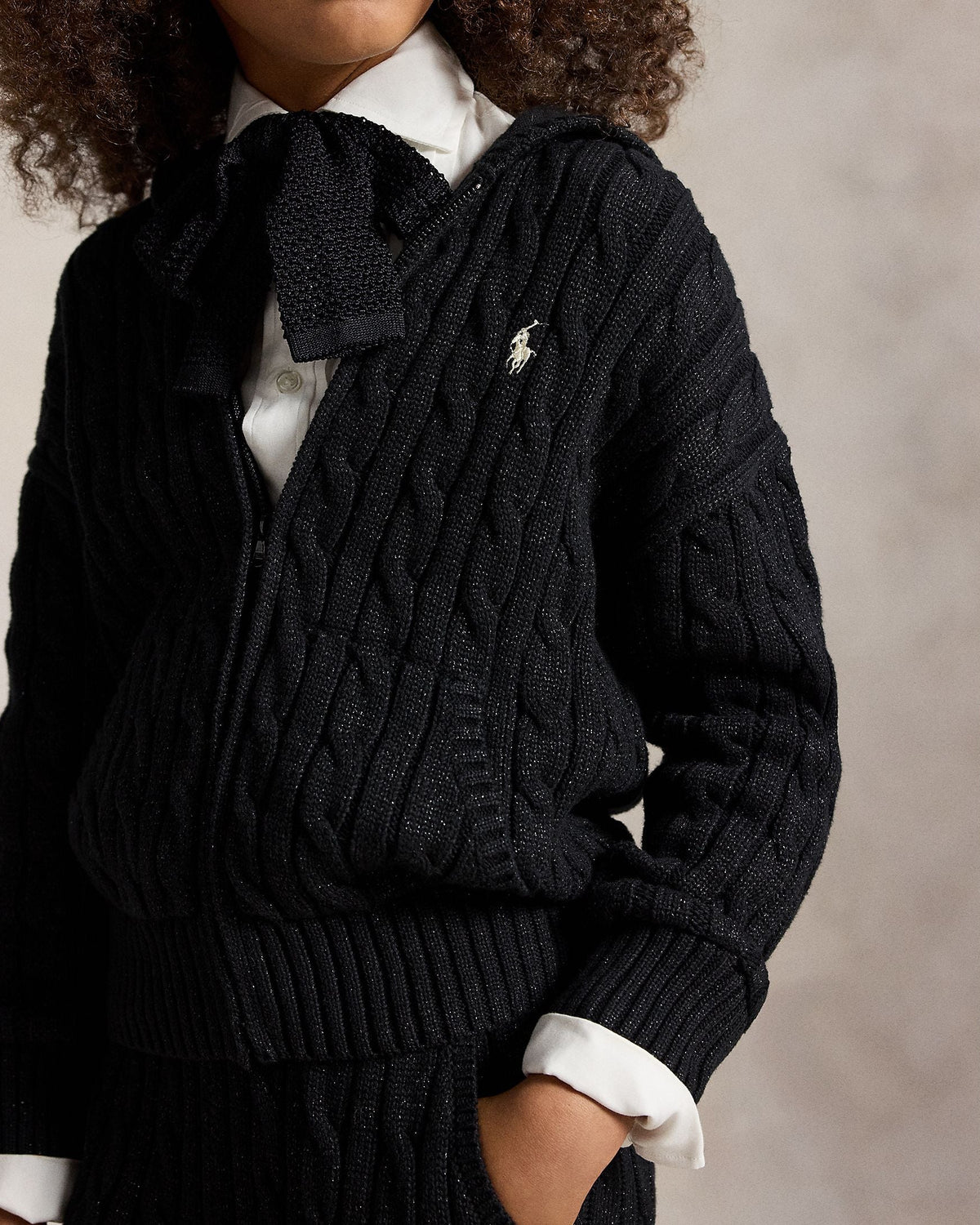 Ralph Lauren Girls Metallic Cable Knit Hoodie