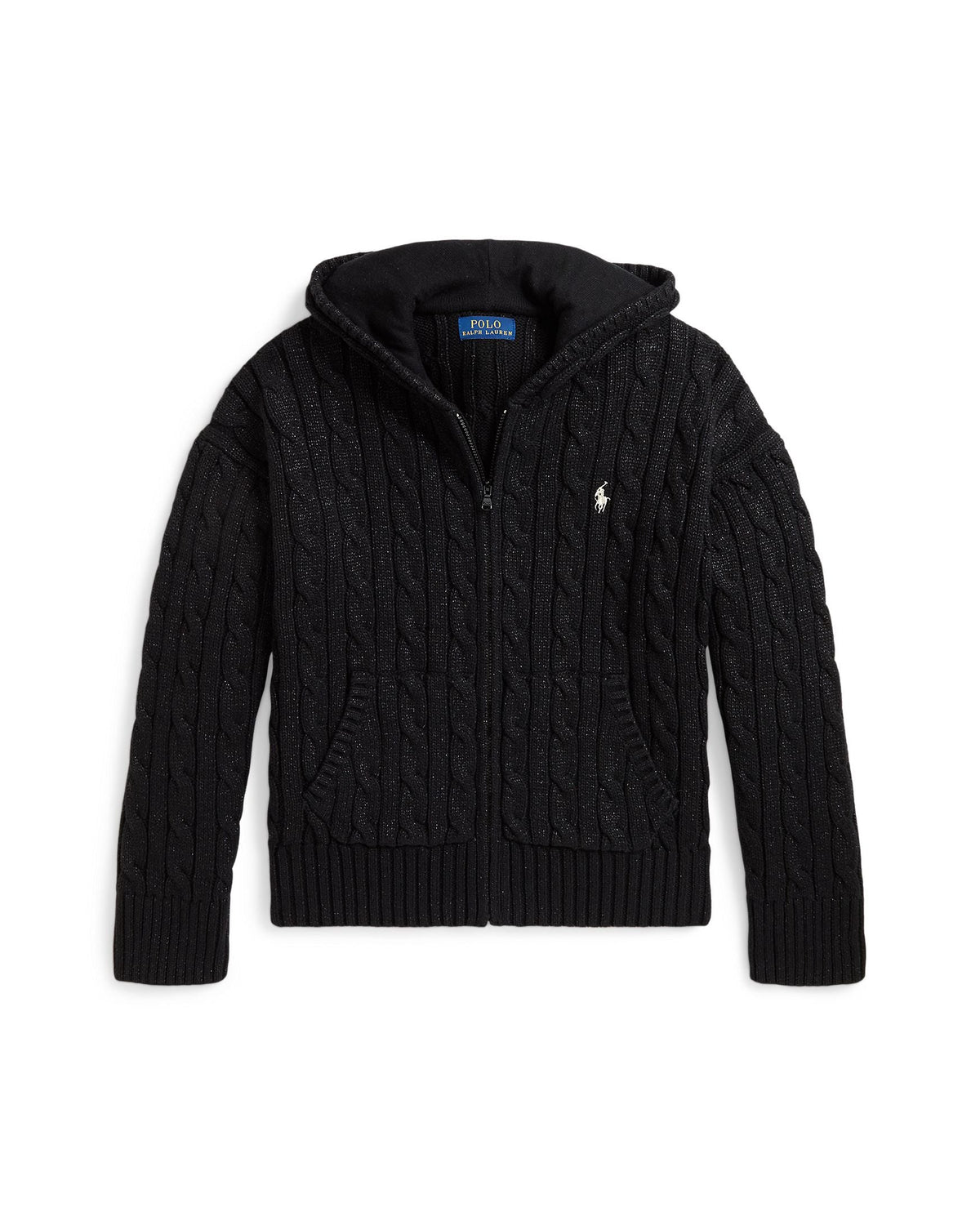 Ralph Lauren Girls Metallic Cable Knit Hoodie