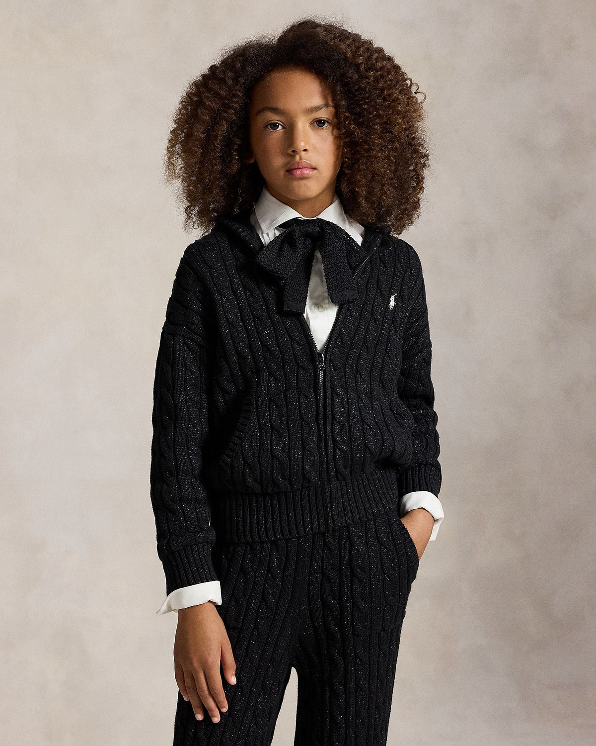 Ralph Lauren Girls Metallic Cable Knit Hoodie