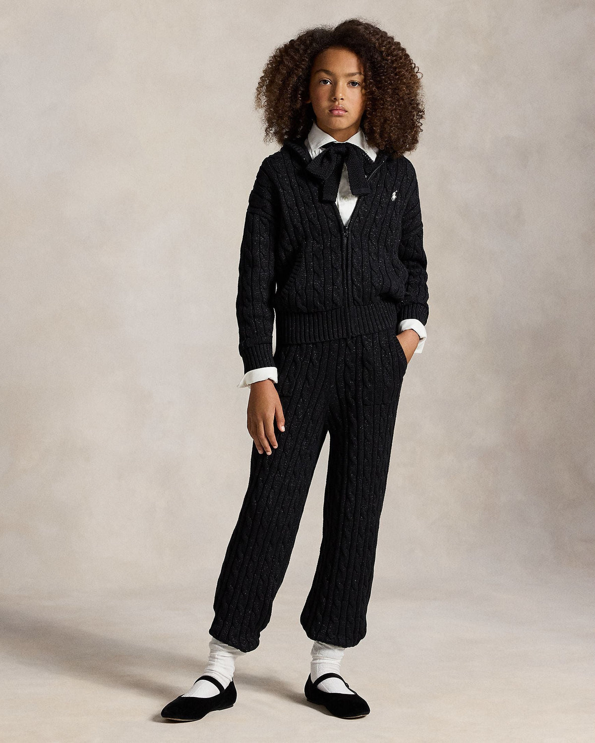 Ralph Lauren Girls Metallic Cable Knit Hoodie