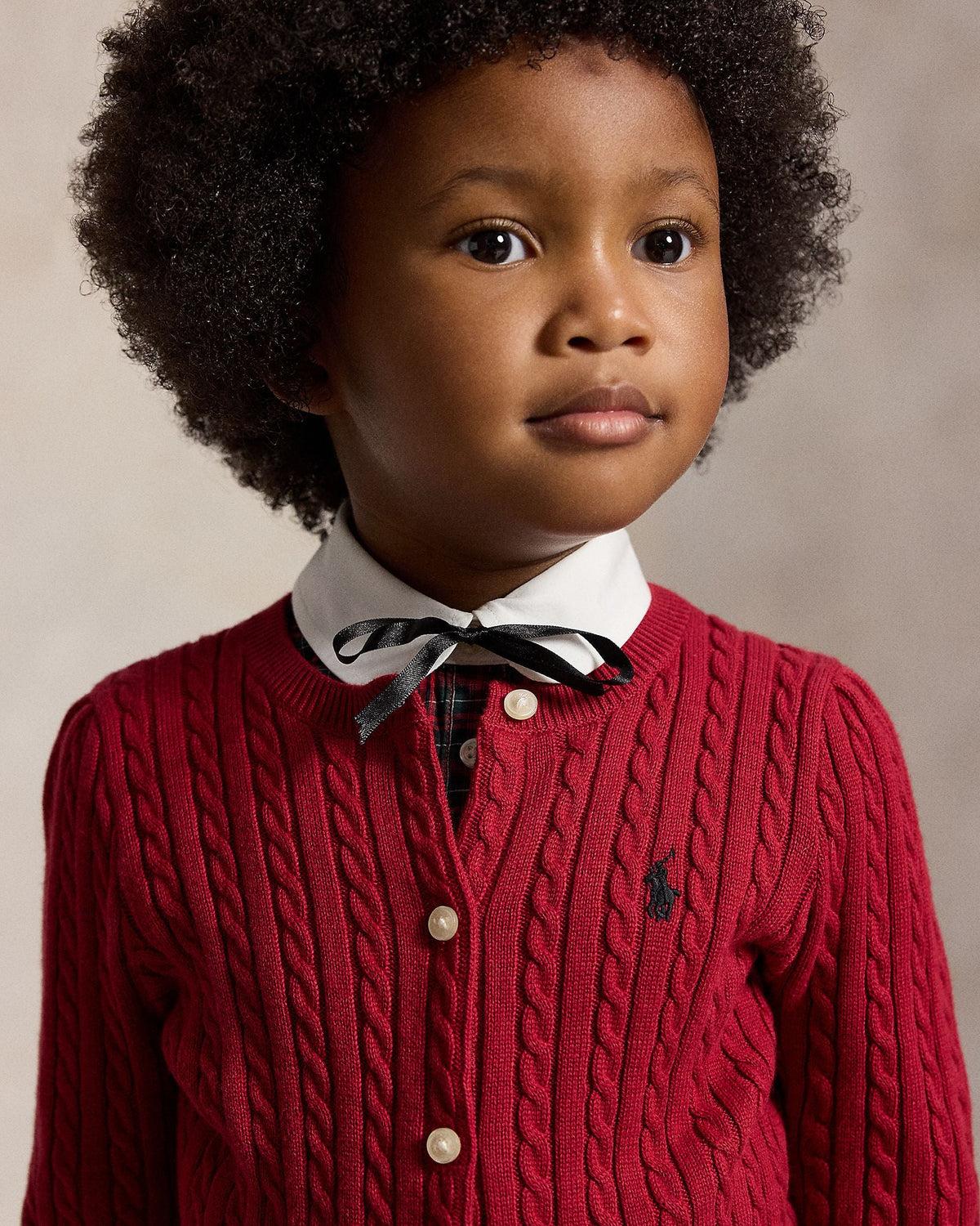 Ralph Lauren Mini Girls Cable-Knit Cotton Cardigan red