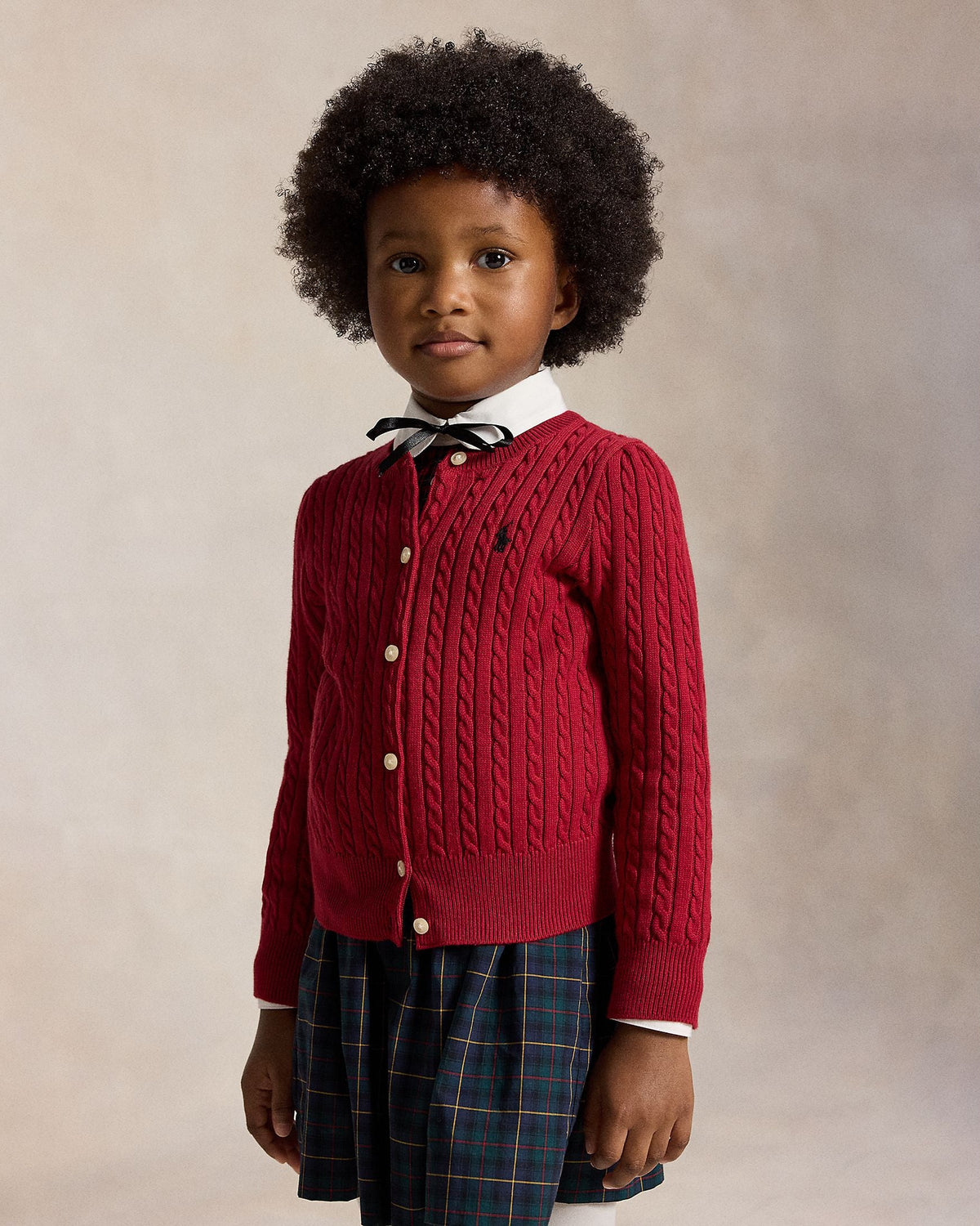 Ralph Lauren Mini Girls Cable-Knit Cotton Cardigan red