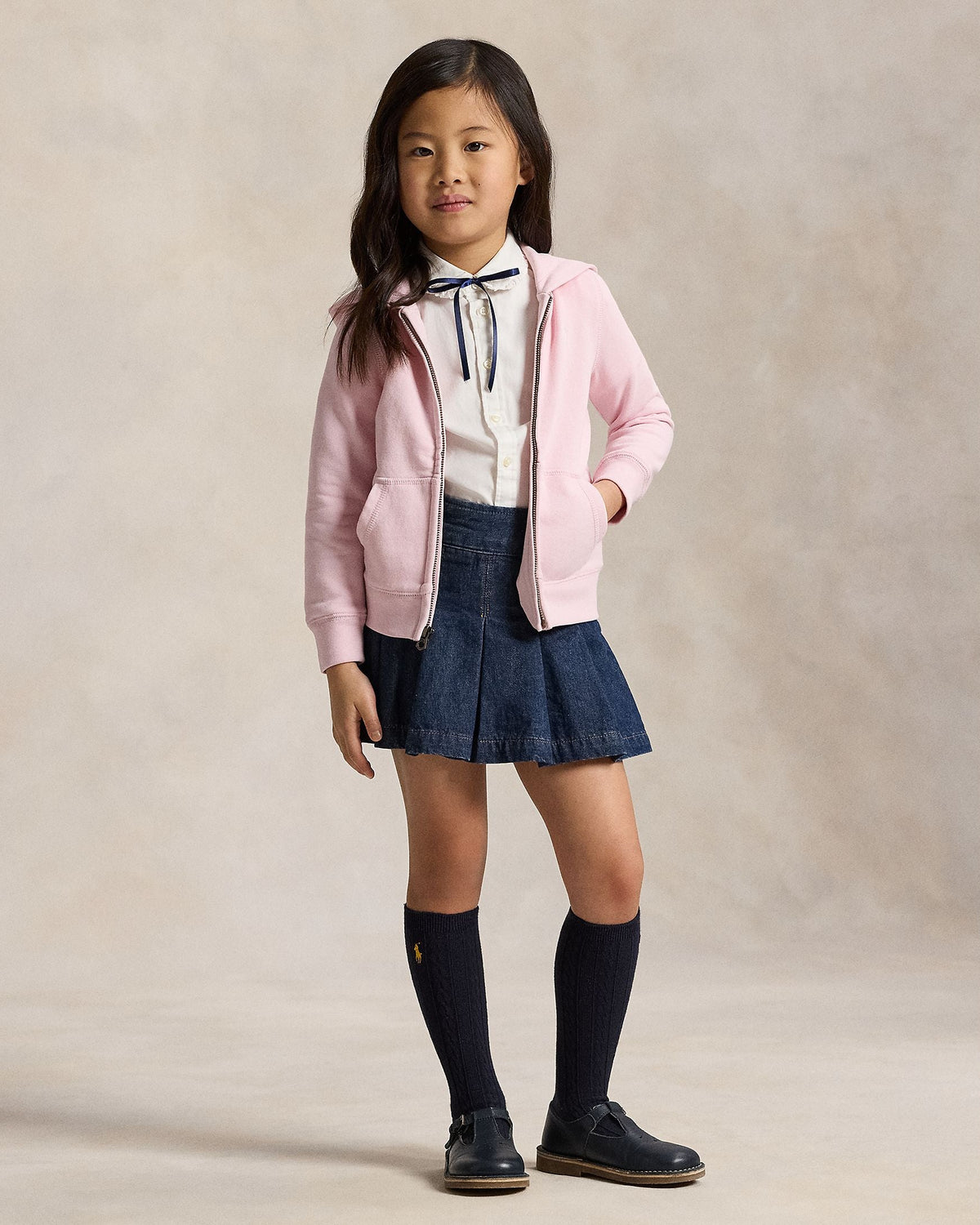 Ralph Lauren Mini Girls Cotton-Blend-Fleece Full-Zip Hoodie pink