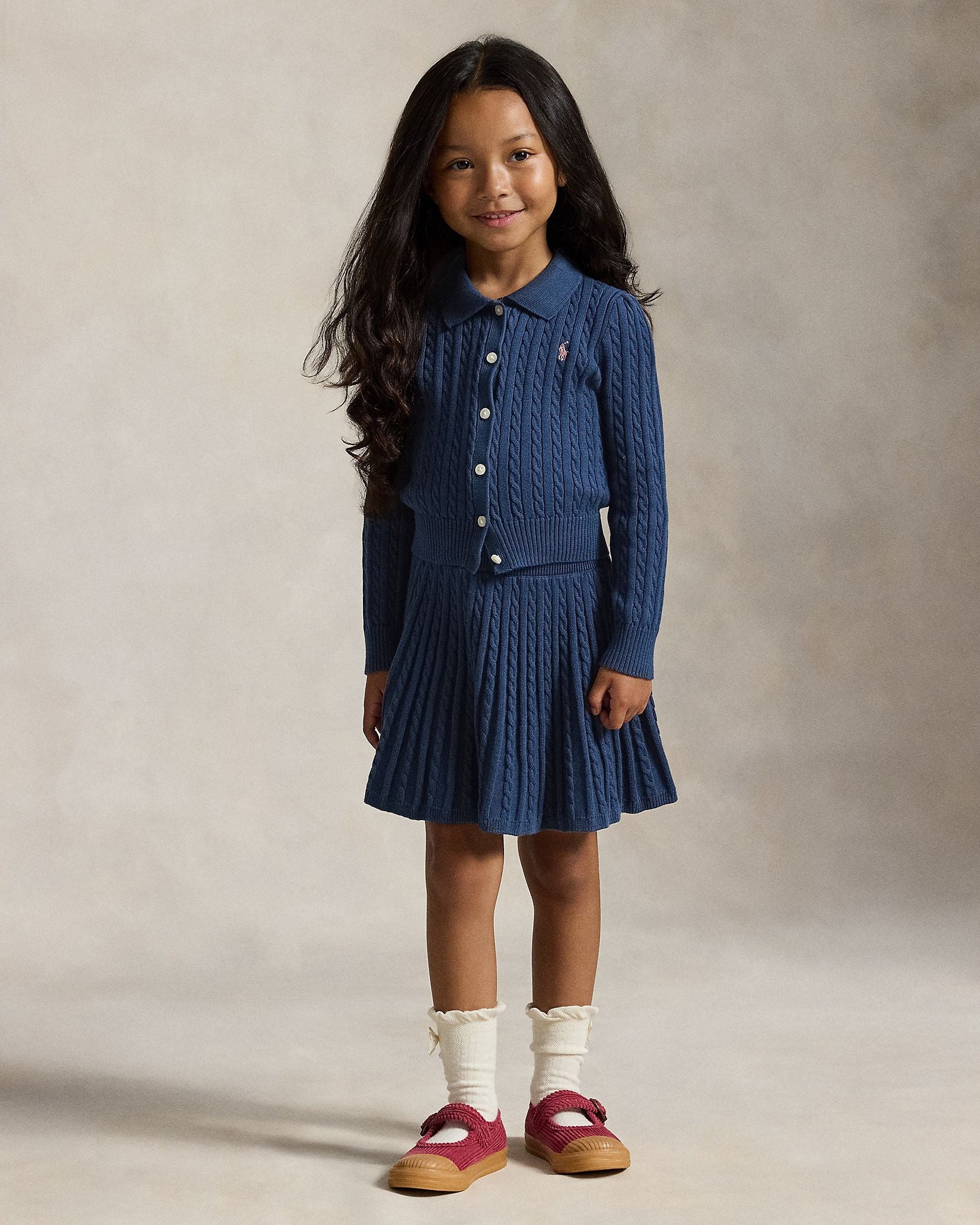 Ralph Lauren Mini Girls Cotton Polo Cardigan & Skirt Set