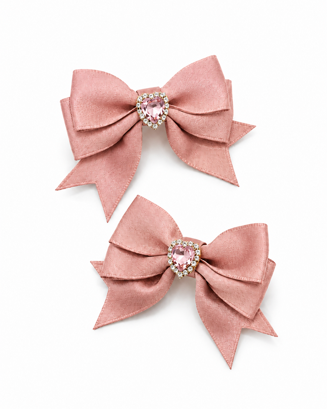 Rosie Heart Rhinestone Bow Hair Clip Set