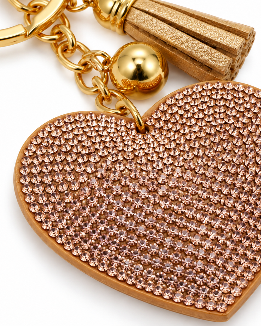 Rosie Rhinestone Heart Keychain detail gold