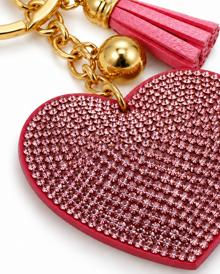 Rosie Rhinestone Heart Keychain detail pink