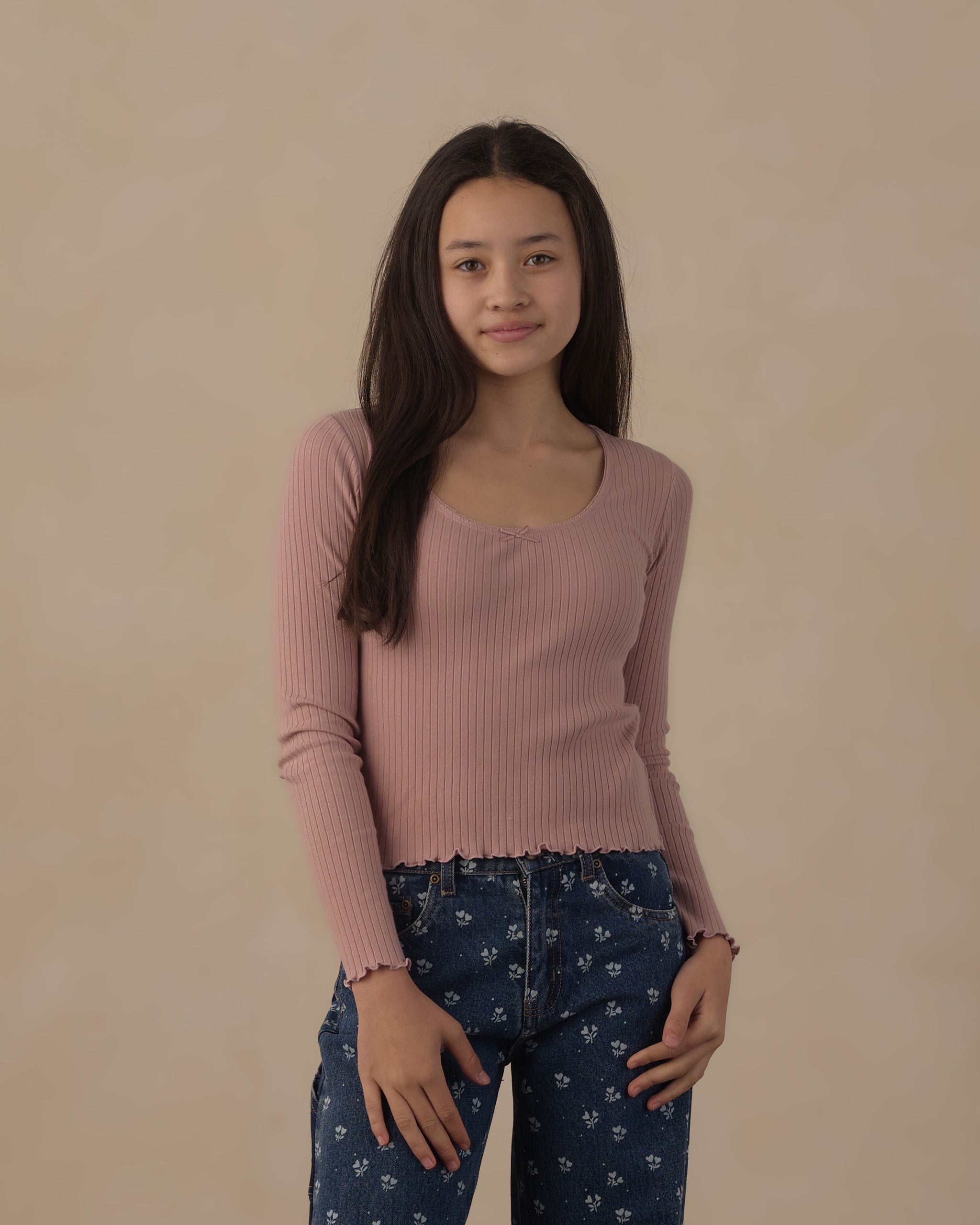 Rylee + Cru Girls Long Sleeve Ribbed Top
