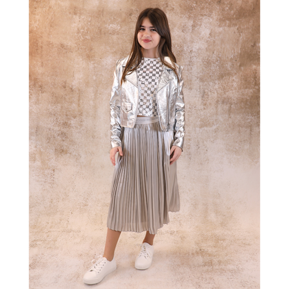 Michael Kors Midi Metallic Pleated Skirt _Silver R13120-16