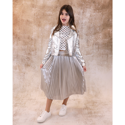Metallic pleated skirt midi clearance