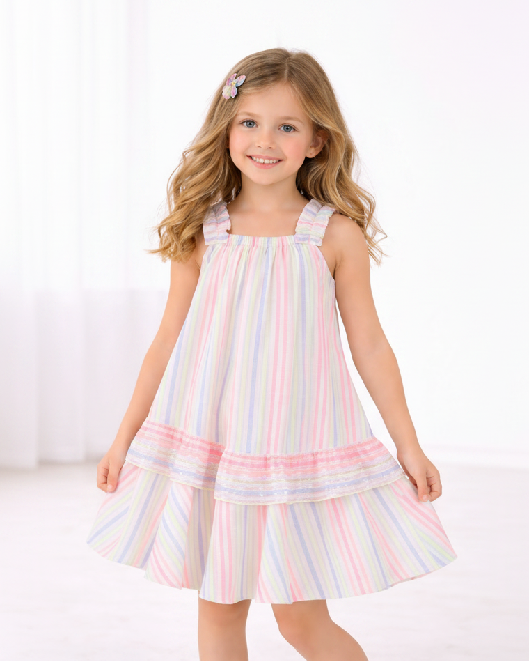 Billie Blush Girls Striped Sleeveless Dress_ U21977