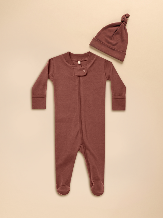 Quincy Mae Baby Mocha Zip Sleeper & Hat Set _QM335TRA-508