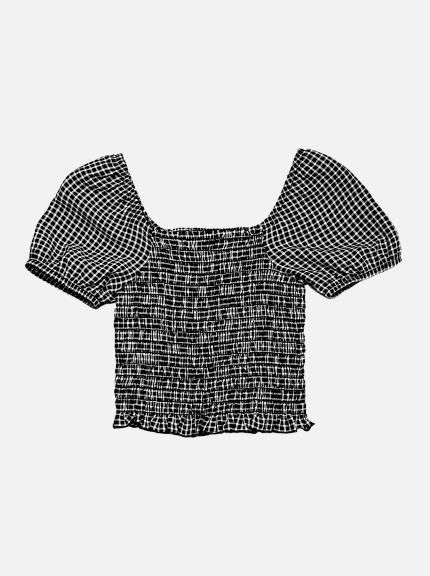 Cheryl Kids Black Grid Smocked Puff Sleeve Top _ 6042-0452