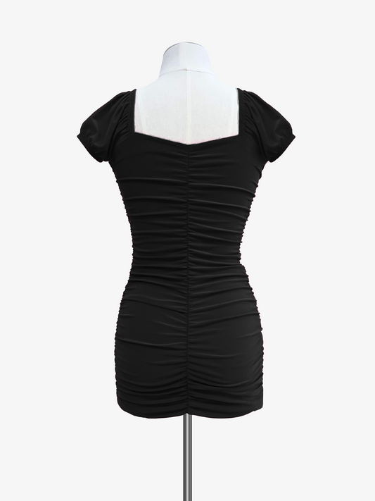 Cheryl Kids Black Ruched Body & Cap Sleeve Junior Party Dress _ 6001J-BLK