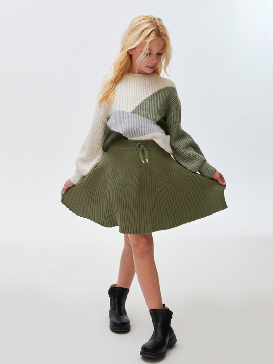 Mayoral Junior Green Rib Knit Flared Skirt _7951-58