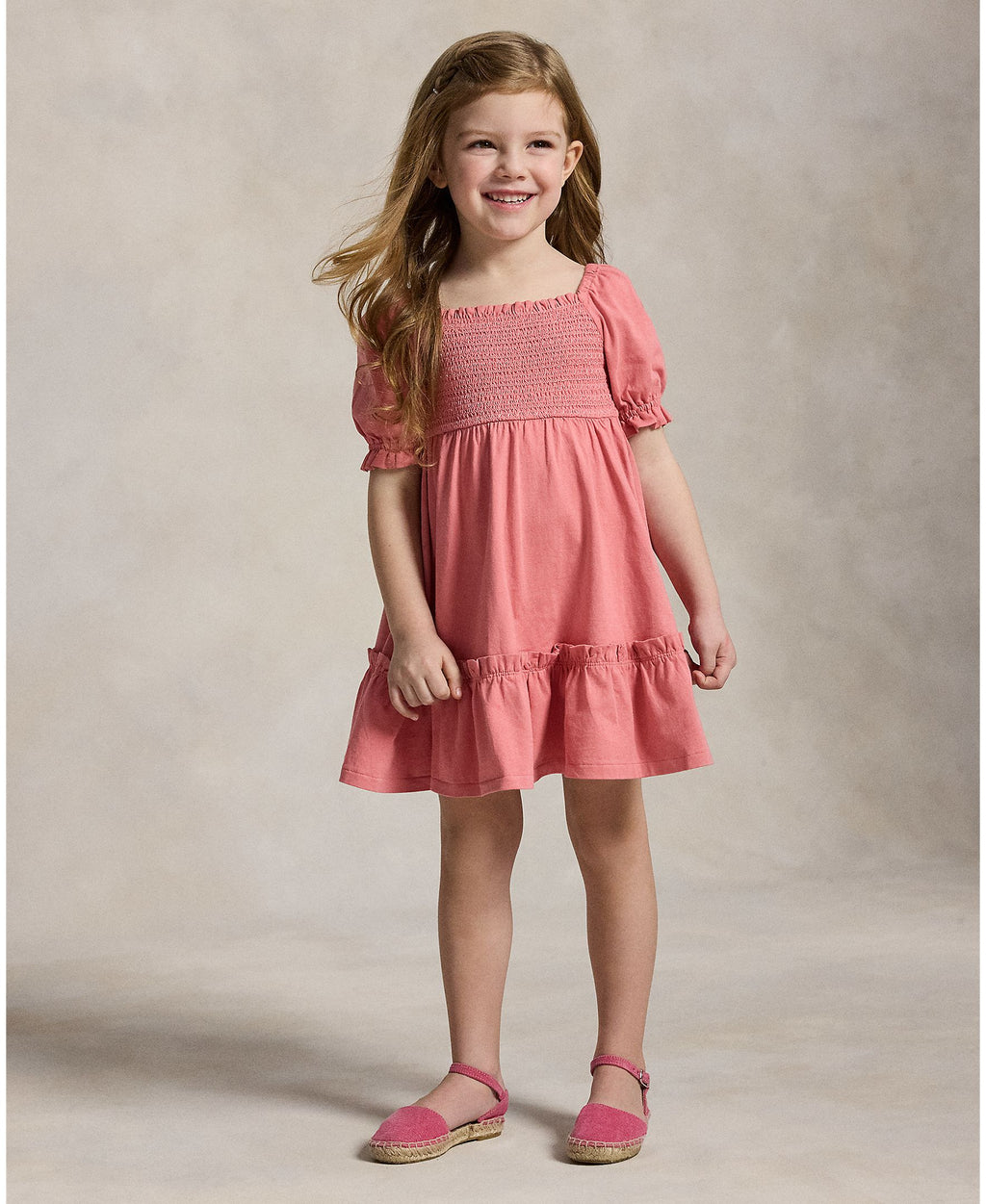 Ralph Lauren Mini Girls Jersey Short Sleeve Pink Smocked Dress_ 312965188500