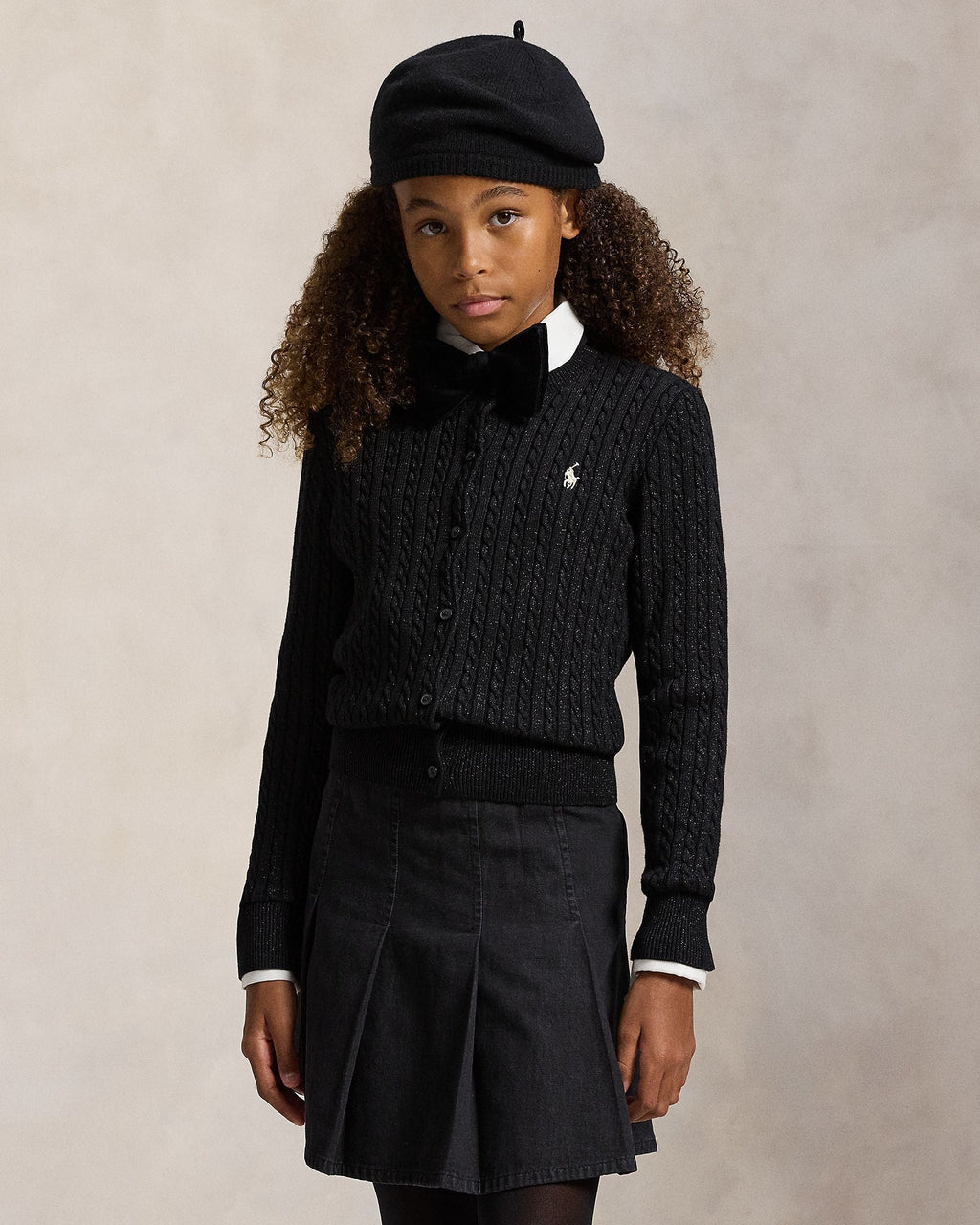 Ralph Lauren Girls Metallic Mini-Cable Cardigan