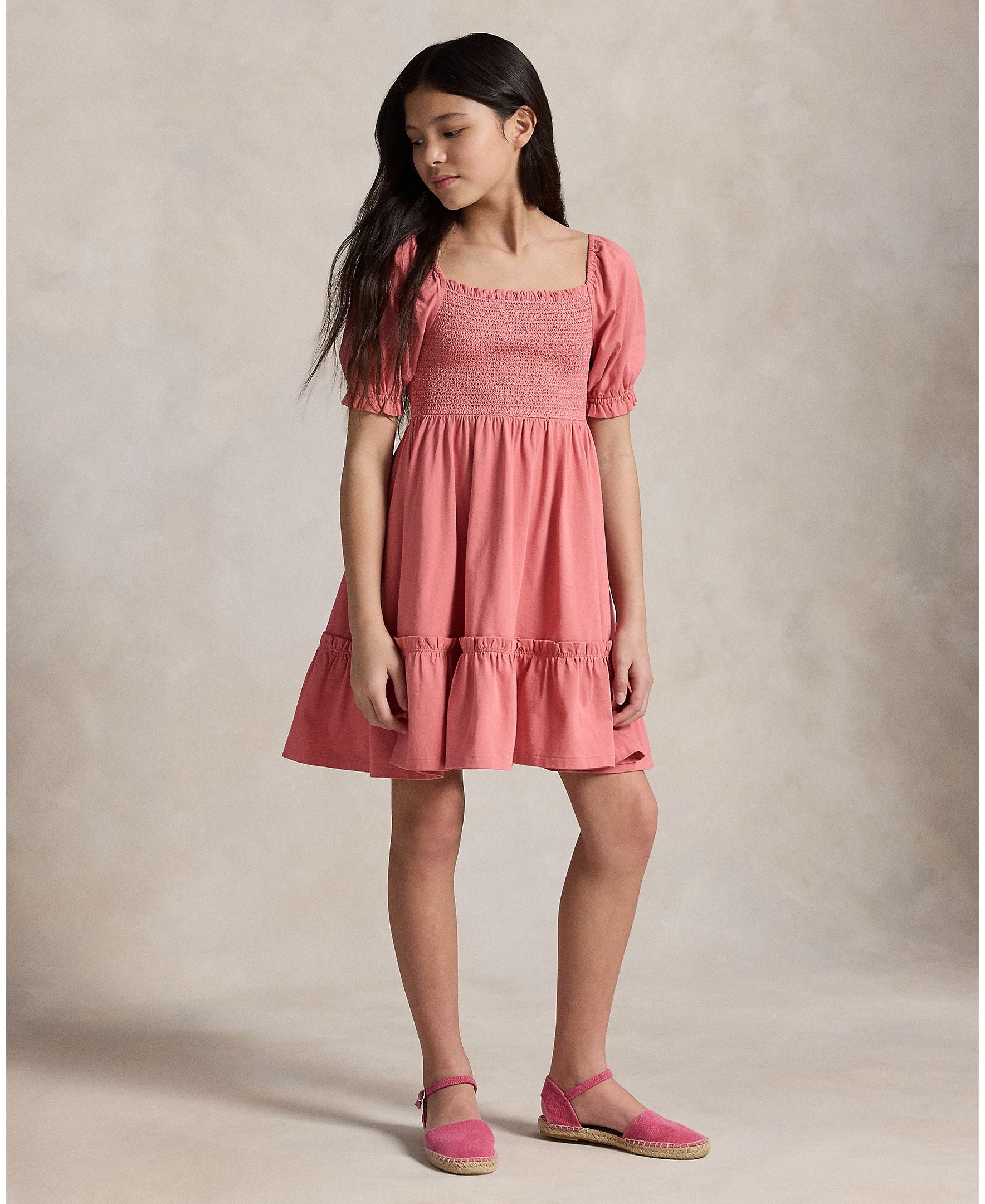 Ralph Lauren Girls Jersey Short Sleeve Pink Smocked Dress_ 313965188500