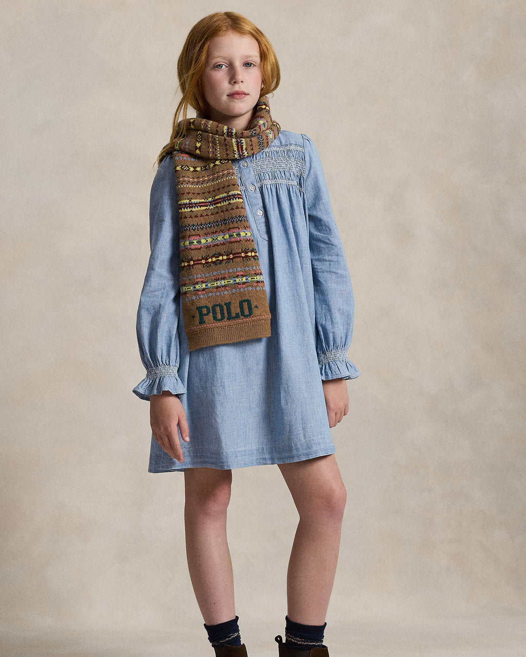 Ralph Lauren Girls Smocked Indigo Chambray Dress