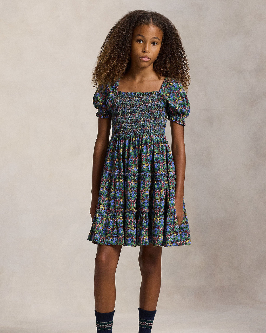 Ralph Lauren Girls Floral Smocked Cotton Jersey Dress