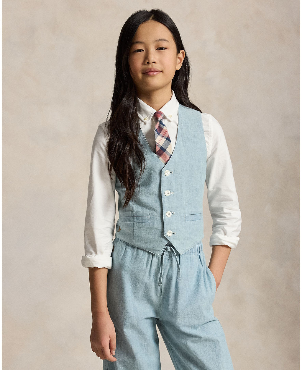 Ralph Lauren Girls Chambray Woven Blue Pullover_ 313A11800001