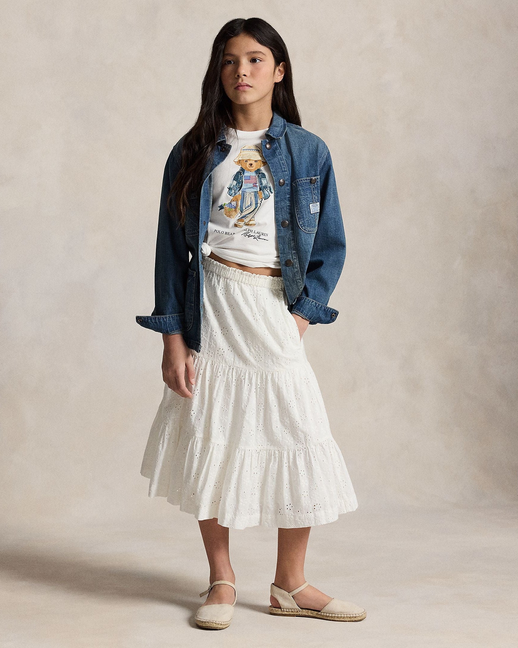 Ralph Lauren Girls Eyelet Cotton Maxi Skirt