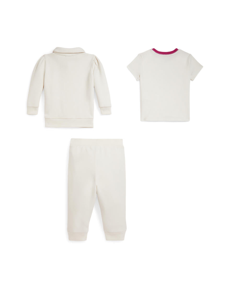 Ralph Lauren Baby Girls Logo Crest Tee, Fleece Jacket & Pant Set