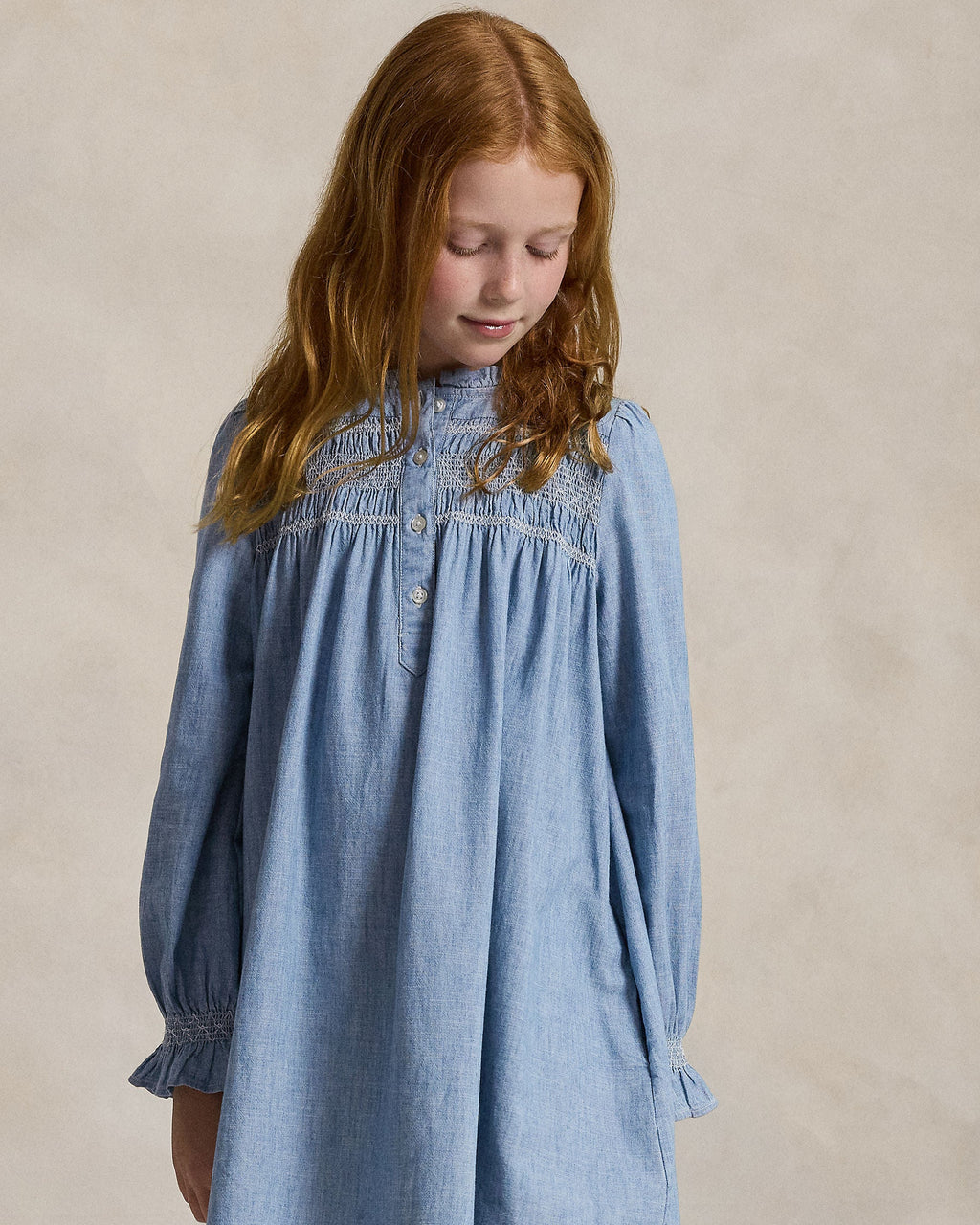 Ralph Lauren Girls Smocked Indigo Chambray Dress