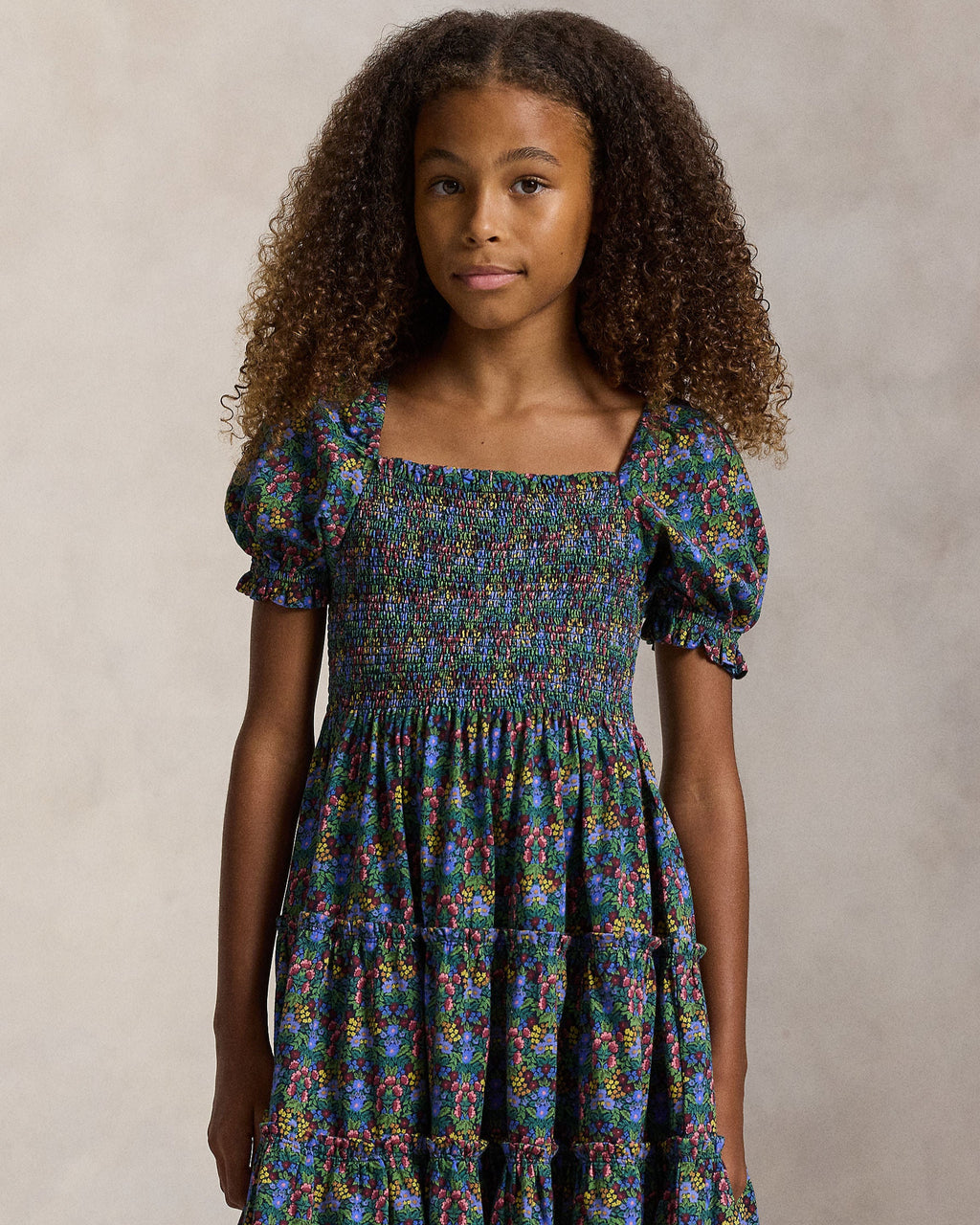 Ralph Lauren Girls Floral Smocked Cotton Jersey Dress